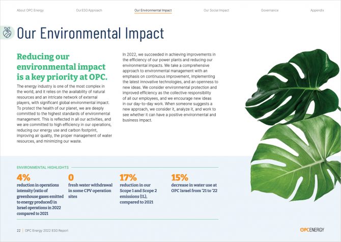 עיצוב דוח ESG אחריות תאגידית עבור חברת OPC אנרגיה